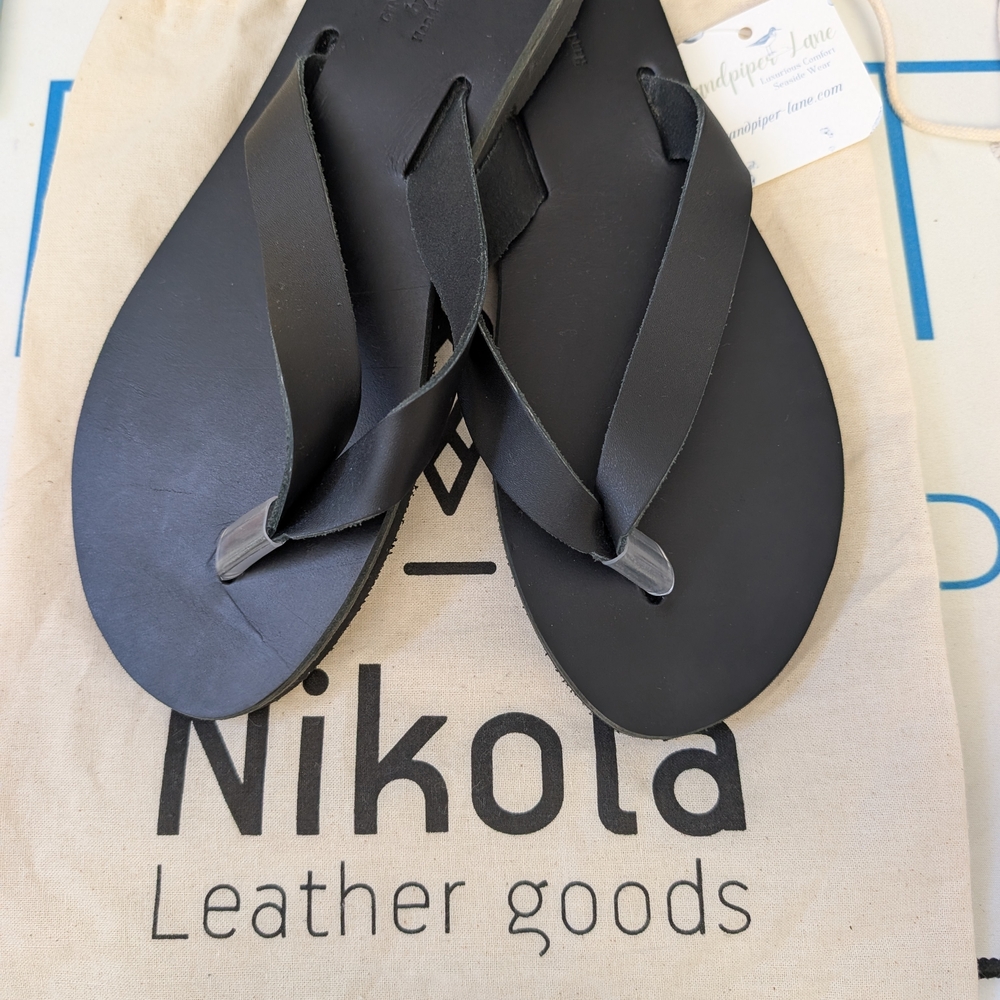 Black Leather Sandal Flip-Flops
